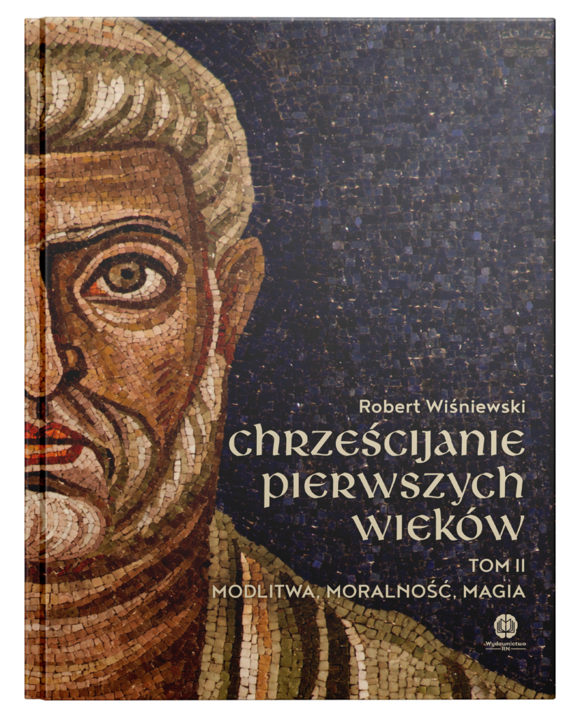 Okładka książki Chrześcijanie pierwszych wieków. Widoczna twarz apostoła, mozaika.